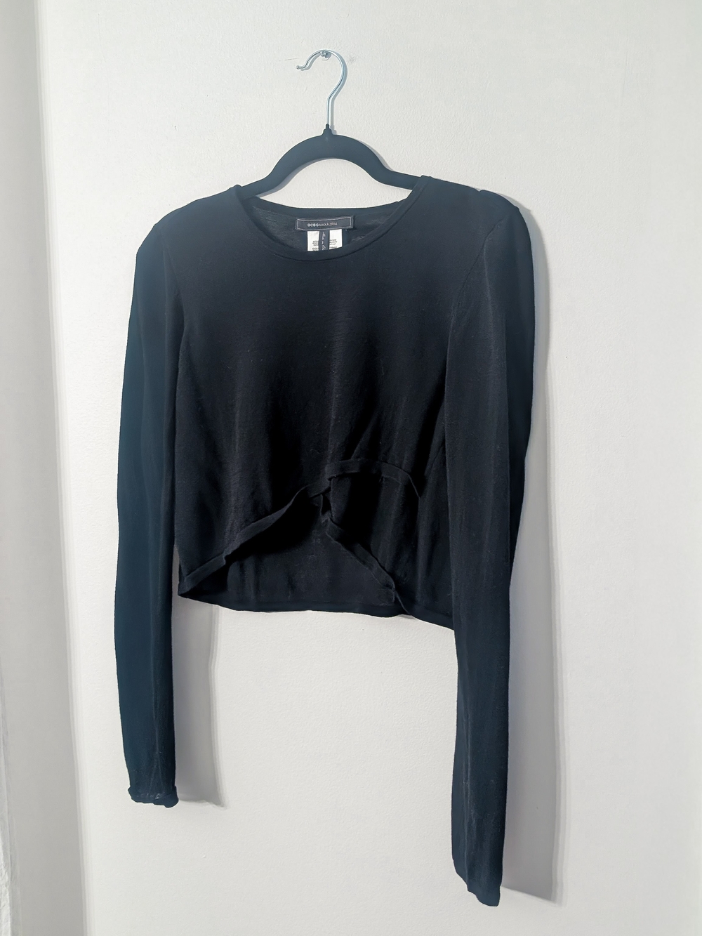 BCBGMAXAZRIA Black Cotton Blend Cropped Long Sleeve Top